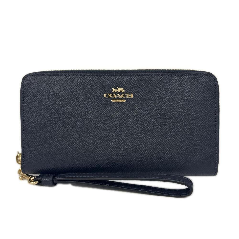 COACH Crossgrain Leather Long Zip Around Wallet C3441 (Women's Wallet, Navy)